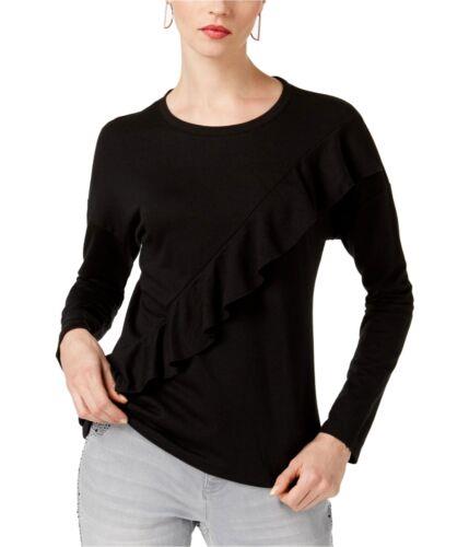 I-N-C Womens Ruffled Sweatshirt Black Large fB[X