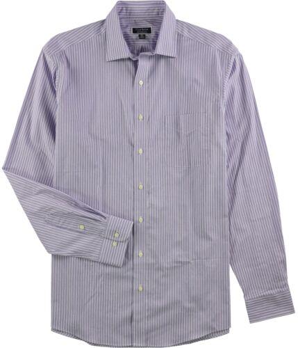 Club Room Mens Stripe Button Up Dress Shirt Purple 17.5 