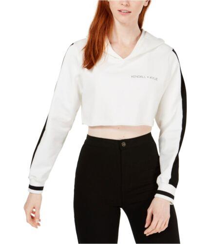 Kendall + Kylie Kendall Kylie Womens Cropped Hoodie Sweatshirt White Medium fB[X