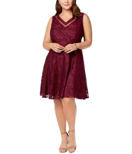 City Studio Womens Lace Illusion Fit & Flare Dress Red 18 レディース