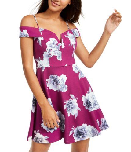 City Studio Womens Floral Print Fit & Flare Dress Purple 1 レディース