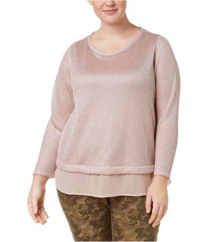 I-N-C Womens Layered Look Metallic Knit Pullover Sweater Pink 1X レディース