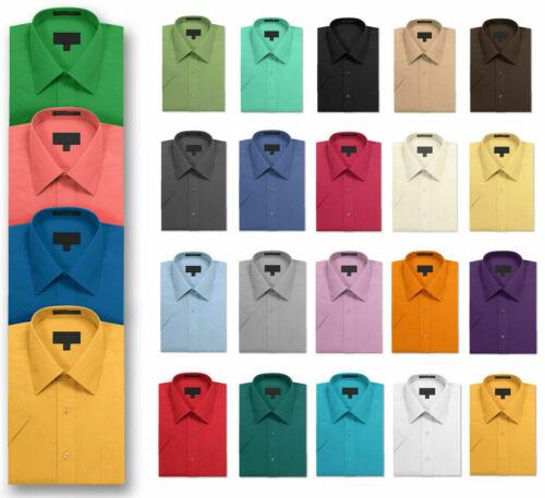 vkwear Men's Solid Color Regular Fit Button Up Premium Short Sleeve Dress Shirt メンズ
