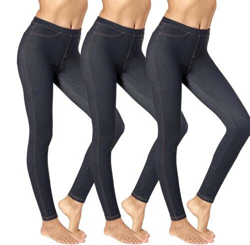 Sexy Legs Women's Black Denim-like Look Lightweight Stretch Leggings Pants 3 Pack fB[X