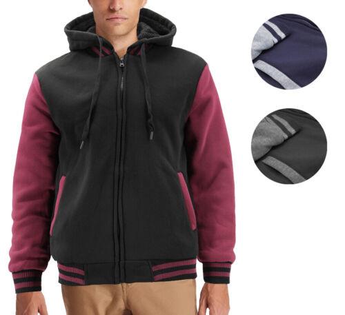 vkwear Men's Hooded Sweatshirt Two Tone Zip Up Sherpa Lined Fleece Varsity Jacket Y