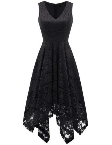 Meetjen Womens V-Neckline Lace Top Plus Size Cocktail Party Swing Dress Black レディース