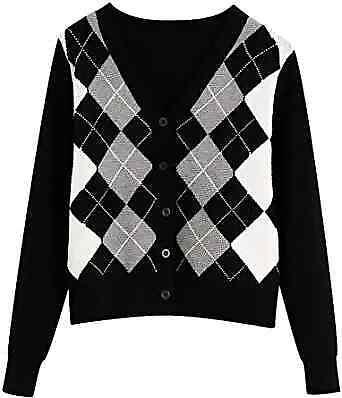 Auriviz Argyle Cardigan Sweater for Teen Girls Long Sleeve V Neck Knit Button fB[X