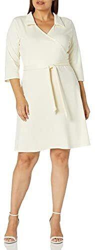 スター Star Vixen Womens Plus-Size 3/4 Sleeve Faux Wrap Dress with Collar Ivory Size 2X レディース