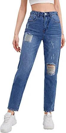 Genleck Ripped Boyfriends Jeans for Women Casual High Waist Baggy Denim Pants レディース