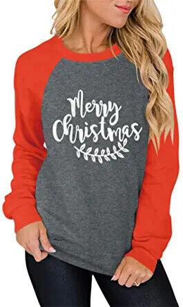 ANRABESS Merry Christmas Letter Print Raglan Shirts for Women Casual Long Sleeve レディース