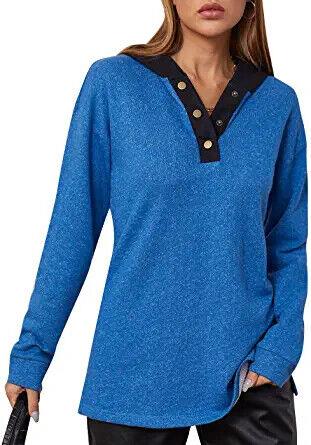 ROYHON Womens Crewneck Sweatshirts Color Block Long Sleeve Tunic (Blue Hoodies) レディース