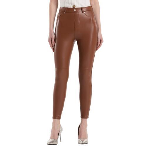 Tagoo Faux Leather Leggings High Waisted Pleather Pants Stretch w/ Pockets Brown fB[X
