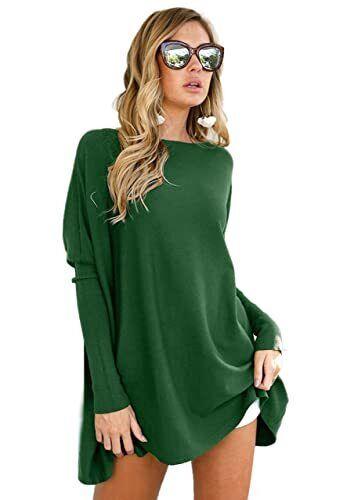 LIYOHON Oversized T Shirts for Women Tunic Long Sleeve Top Green-M 1yh-deep レディース
