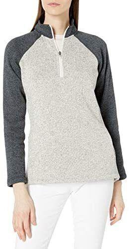 Charles River Apparel Womens Quarter Zip Color Blocked Heathered Fleece Oatmeal レディース