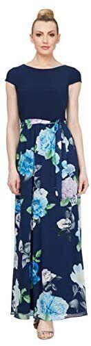S.L. Fashions Womens Maxi Chiffon Print Skirt Dress Navy Multi Cap Size 18 fB[X