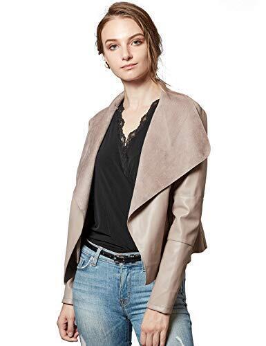 Escalier Womens Faux Leather Jackets Slim Open Front Lapel Blazer Jackets Khaki レディース