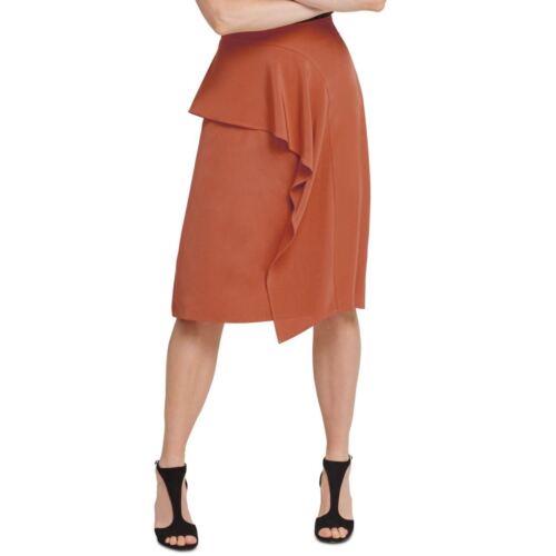 fB[P[GkC DKNY NEW Women's Bourbon Solid Asymmetrical-ruffled A-Line Skirt 10 TEDO fB[X