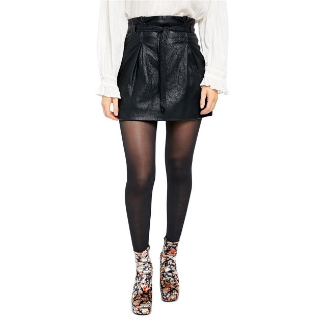 Free People t[s[|[ FREE PEOPLE Women's Payton Paperbag Belted Waist Faux Leather Mini Skirt TEDO fB[X