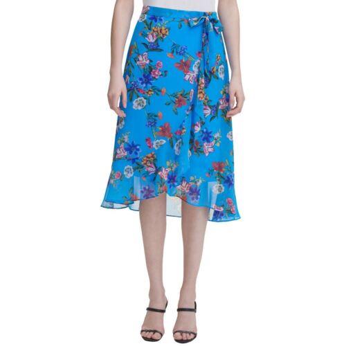 Calvin Klein JoNC CALVIN KLEIN Women's Ruffle Front Floral Midi Faux Wrap Sarong Skirt 14 TEDO fB[X