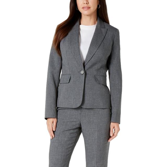 Le Suit LE SUIT Women 039 s Pewter Pinstriped Textured One Button Blazer Jacket Top 4 TEDO レディース