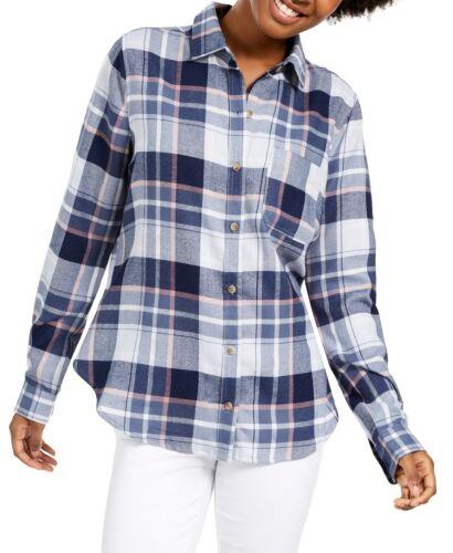 Polly & Esther Juniors' Plaid Utility Shirt Blue Size Large レディース