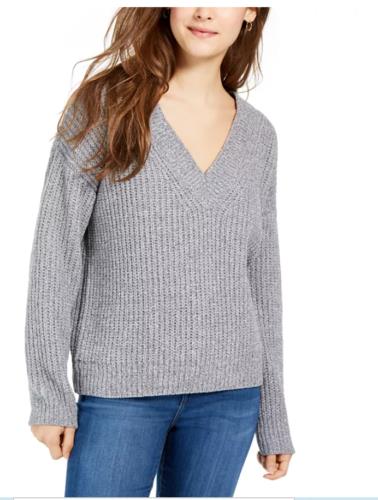 Hippie Rose Junior's V Neck Chenille Sweater Gray Size Medium fB[X