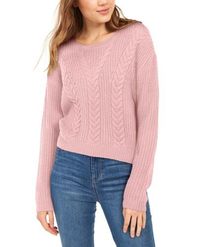Crave Fame Women's Lace Up Back Cable Sweater Pink Size X-Large fB[X