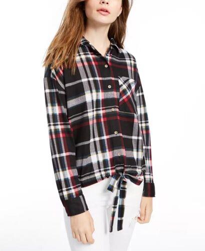 Polly & Esther Junior's Soft Drawstring Hem Plaid Shirt Red Size X-Small ǥ