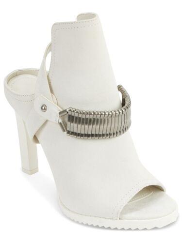 ディーケーエヌワイ DKNY Womens Ivory At Vamp Bina Peep Toe Block Heel Slip On Suede Shootie 10 M レディース