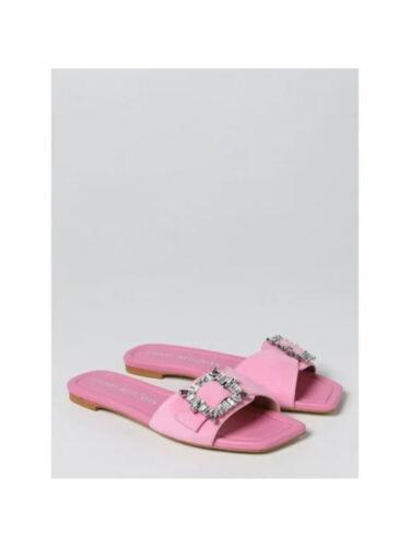 スチュアート ワイツマン STUART WEITZMAN Womens Pink Gem Sa719 Block Heel Slip On Leather Slide Sandals 5 レディース