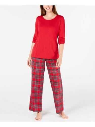 FAMILY PJs Womens Mix It Red Elastic T-Shirt Top Straight Pants Knit Pajamas M レディース