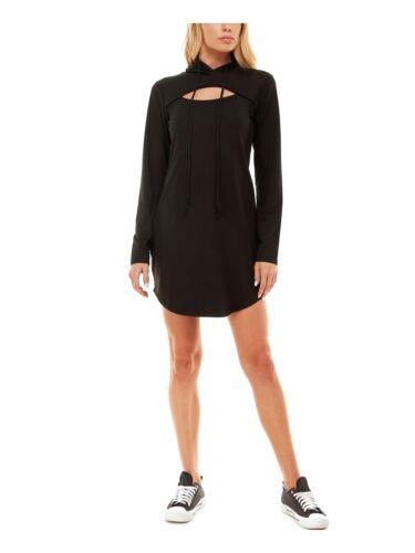 フェイマス ALMOST FAMOUS Womens Black Hood Long Sleeve Fit + Flare Dress Juniors S レディース