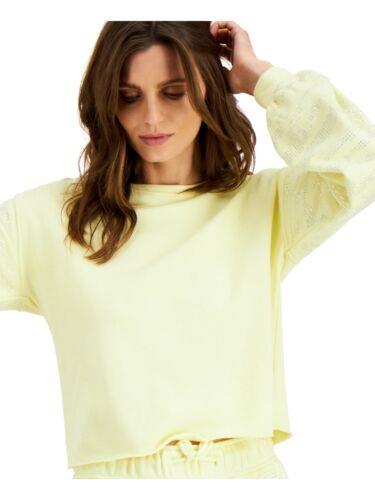 INC Womens Yellow Rhinestone Crewneck Long Sleeve Cropped Sweatshirt XS レディース