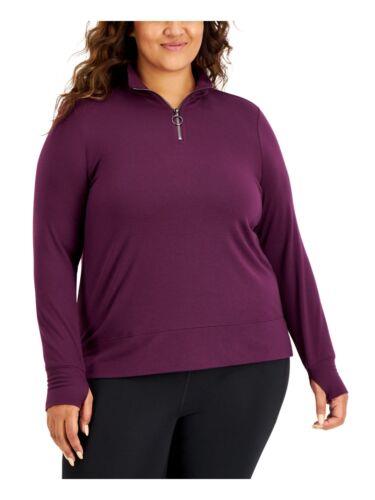 IDEOLOGY Womens Purple Slitted Ribbed Cuffed Quarter-zip Sweatshirt Plus 1X レディース