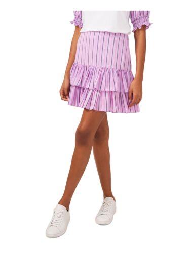 RILEY&RAE Womens Purple Smocked Lined Pull On Striped Short Ruffled Skirt L fB[X