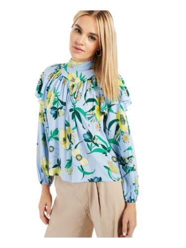 INC Womens Blue Floral Long Sleeve Tie Neck Wear To Work Blouse S レディース