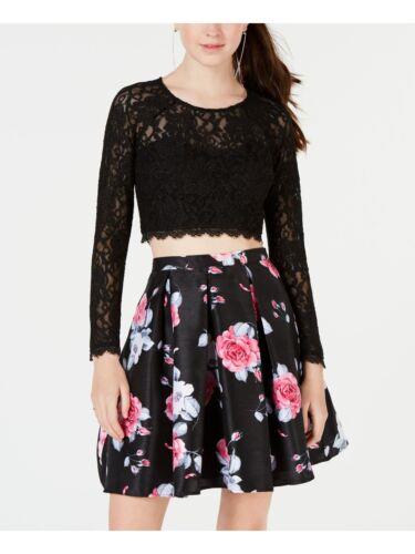 SEQUIN HEARTS Womens Black Floral Skirt Juniors Size: 11 fB[X