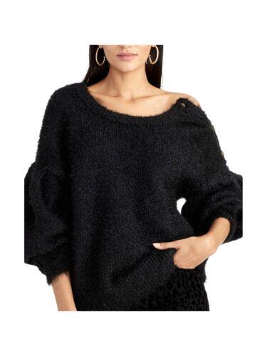 C`FC RACHEL ROY Womens Black Textured Long Sleeve Scoop Neck Sweater S fB[X