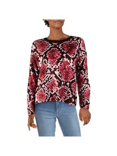 fB[P[GkC DKNY Womens Pink Printed Long Sleeve Crew Neck Sweater L fB[X