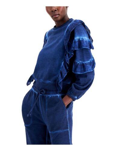 INC Womens Blue Ruffle Trim Long Sleeve Sweatshirt S レディース