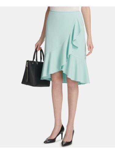 JoNC CALVIN KLEIN Womens Turquoise Ruffled Knee Length Pencil Skirt Size: 2 fB[X