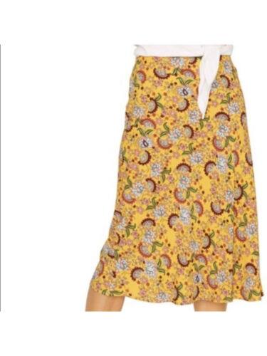 TN`A SANCTUARY Womens Yellow Floral Midi A-Line Skirt XL fB[X