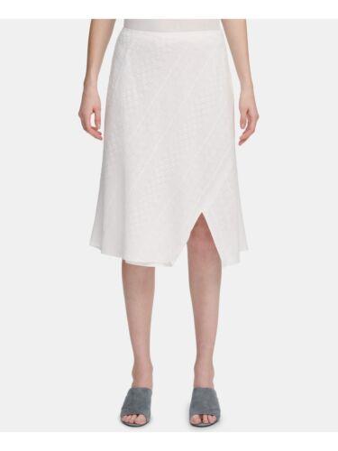 JoNC CALVIN KLEIN Womens White Split Hem Below The Knee A-Line Skirt Size: 6 fB[X