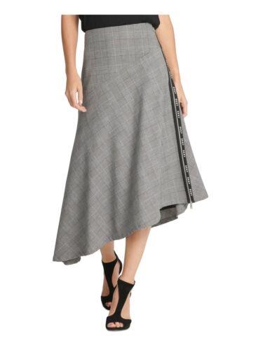 fB[P[GkC DKNY Womens Gray Plaid Midi A-Line Skirt Size: 4 fB[X