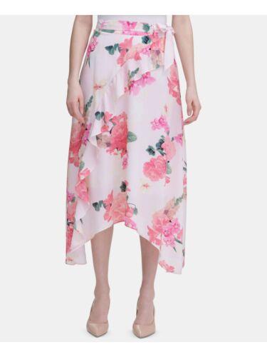 JoNC CALVIN KLEIN Womens Pink Floral Layered Skirt 12 fB[X