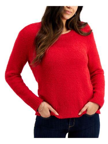 STYLE & COMPANY Womens Red Plush Long Sleeve Scoop Neck Sweater Size: XL fB[X