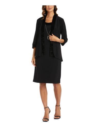 R&M RICHARDS Womens Black Sheer 3/4 Sleeve Open Front Wear To Work Cardigan 16 fB[X