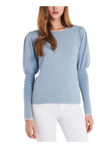 RILEY&RAE Womens Light Blue Stretch Ribbed Pouf Sleeve Jewel Neck Sweater M fB[X