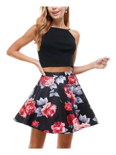 CITY STUDIO Womens Black Zippered Lined Mini Prom Circle Skirt Juniors 5 fB[X