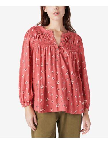 楽天サンガラッキー LUCKY BRAND Womens Coral Button Closure Step Hem Long Sleeve Split Top XL レディース